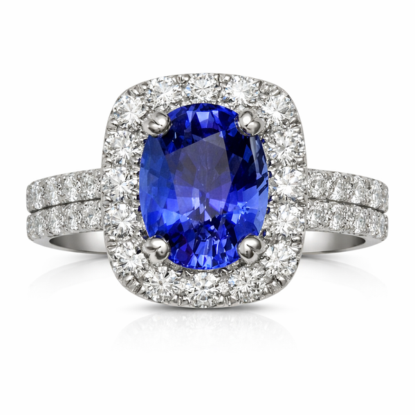 PLATINUM BLUE SAPPHIRE DIAMOND RING Gary J. Long Jewelers Stockton, CA