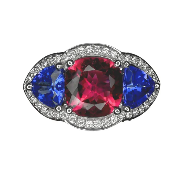 18KW ONE OF A KIND RUBELLITE TANZANITE DIAMOND RING Gary J. Long Jewelers Stockton, CA