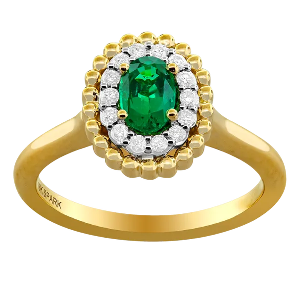 18K Tricolor Oval Emerald Diamond Halo Ring Gary J. Long Jewelers Stockton, CA