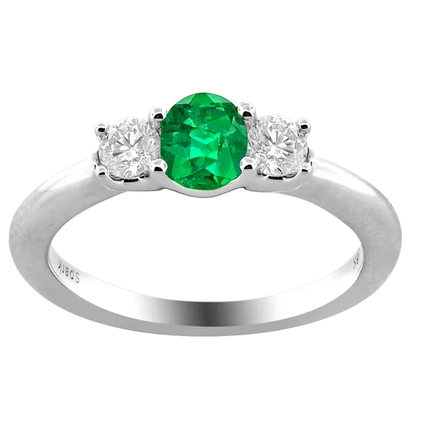18K White Gold Oval Emerald Diamond 3-Stone Ring Gary J. Long Jewelers Stockton, CA
