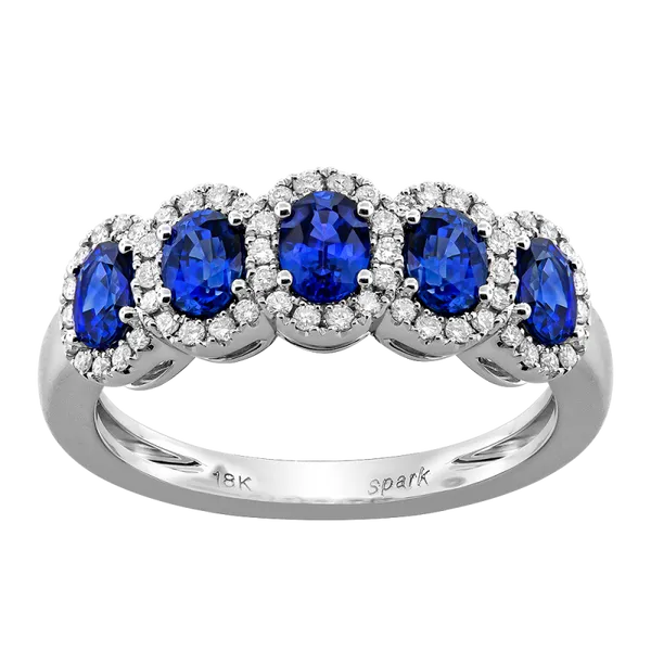 18K White Gold Oval Sapphire Diamond 5-Stone Ring Gary J. Long Jewelers Stockton, CA