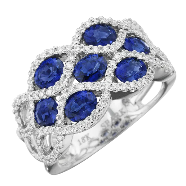 18K White Gold Sapphire Diamond Wave Ring Gary J. Long Jewelers Stockton, CA
