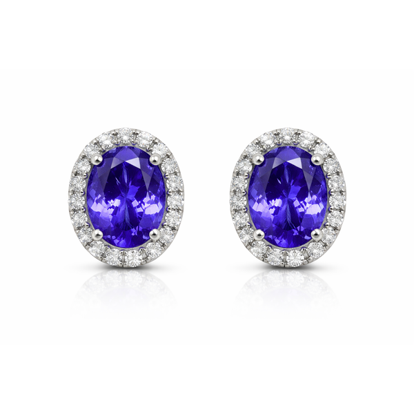 14KW TANZANITE DIAMOND HALO STUD EARRINGS Gary J. Long Jewelers Stockton, CA