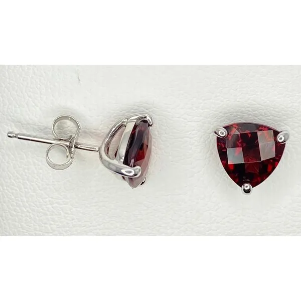 14K White Gold Trillion Garnet Stud Earrings Gary J. Long Jewelers Stockton, CA