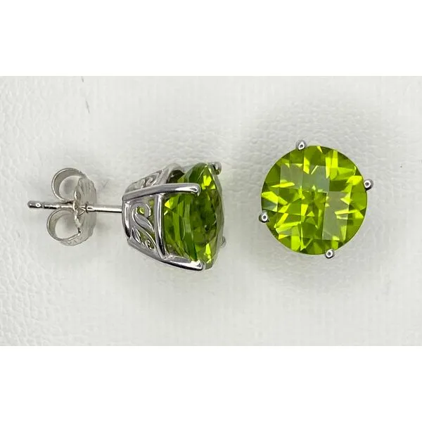 14K White Gold Round Peridot Stud Earrings Gary J. Long Jewelers Stockton, CA