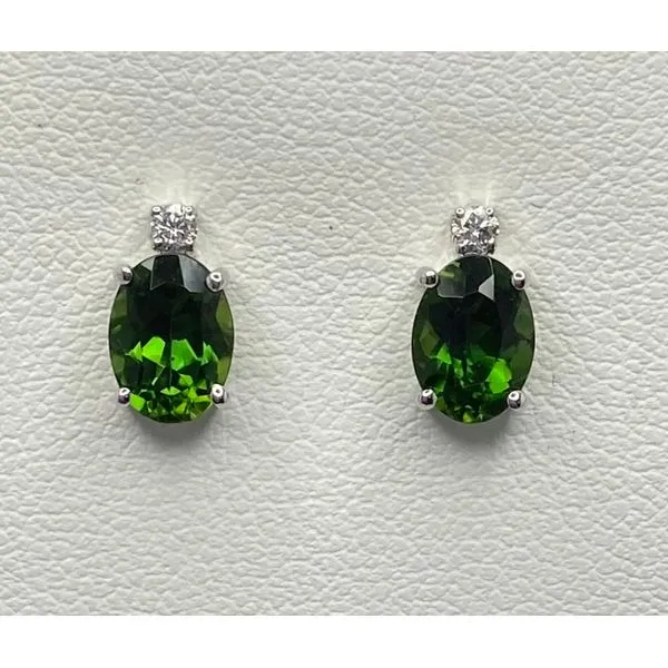 14K White Gold Oval Chrome Tourmaline Single Round Diamond Stud Earrings Gary J. Long Jewelers Stockton, CA