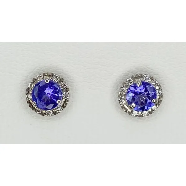 14K White Gold Tanzanite Diamond Halo Stud Earrings Gary J. Long Jewelers Stockton, CA