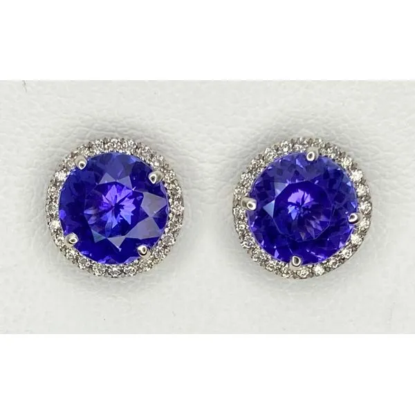 14K White Gold Tanzanite Diamond Halo Stud Earrings Gary J. Long Jewelers Stockton, CA