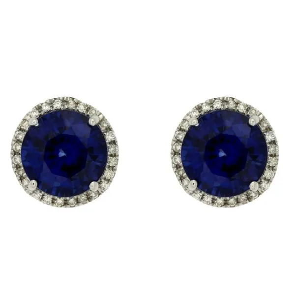 14K White Gold Sapphire Diamond Halo Stud Earrings Gary J. Long Jewelers Stockton, CA