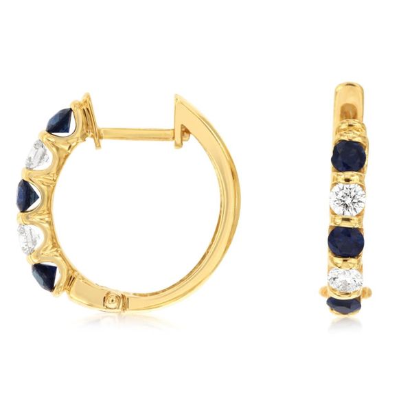 14K Yellow Gold Alternating Sapphire Diamond Hoop Earrings Gary J. Long Jewelers Stockton, CA