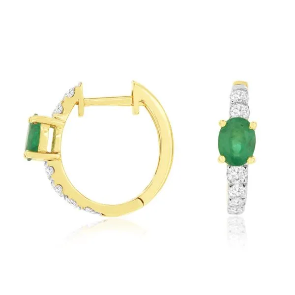 14K Yellow Gold Emerald Diamond Huggie Earrings Gary J. Long Jewelers Stockton, CA