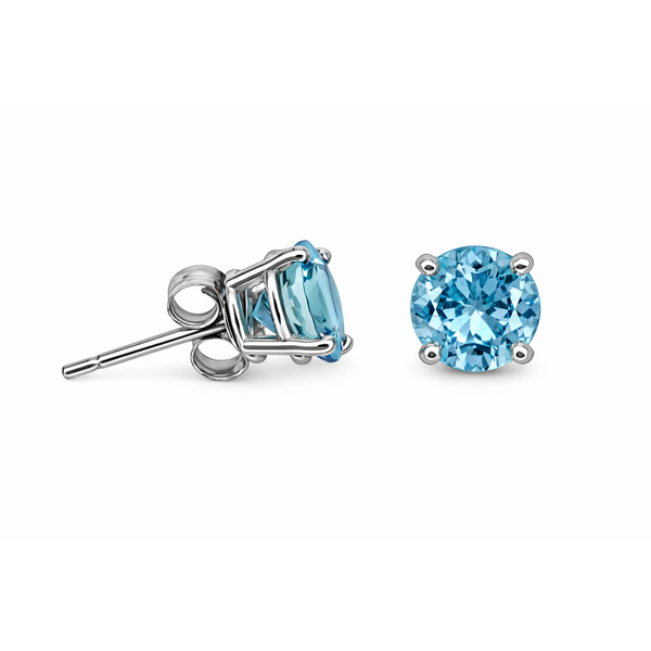 14K White Gold Round Aquamarine Stud Earrings Gary J. Long Jewelers Stockton, CA