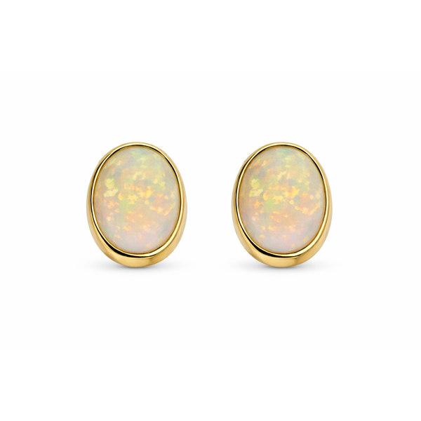 14K Yellow Gold Oval Opal Stud Earrings Gary J. Long Jewelers Stockton, CA