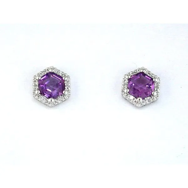 14KW AMETHYST DIAMOND HALO STUD EARRINGS Gary J. Long Jewelers Stockton, CA