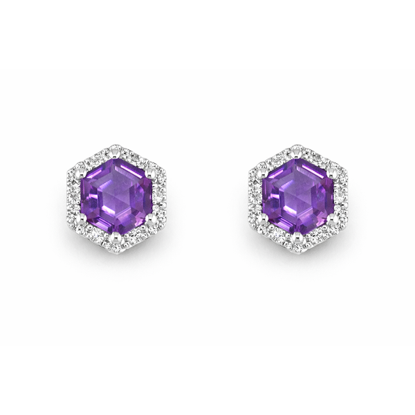 14KW AMETHYST DIAMOND HALO STUD EARRINGS Gary J. Long Jewelers Stockton, CA