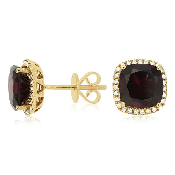 14KY GARNET DIAMOND HALO STUD EARRINGS Gary J. Long Jewelers Stockton, CA