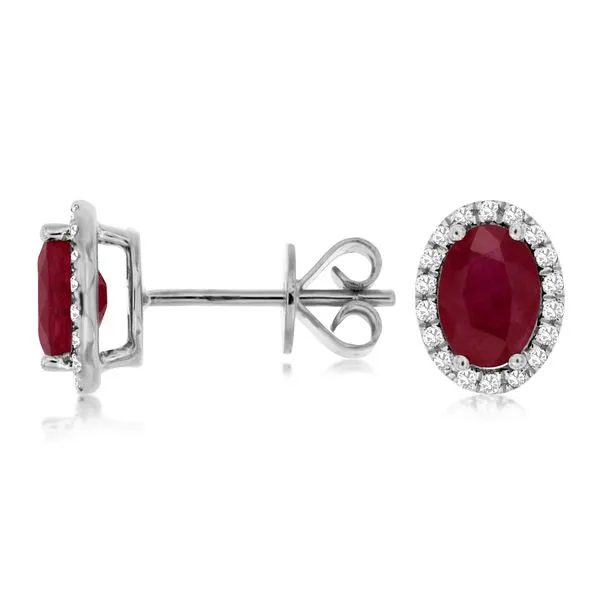 14KW 1.99TW OVAL RUBY DIAMOND HALO STUD EARRINGS Gary J. Long Jewelers Stockton, CA