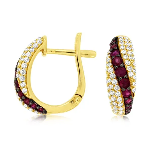 14KY RUBY / DIAMOND HUGGIE EARRINGS Gary J. Long Jewelers Stockton, CA