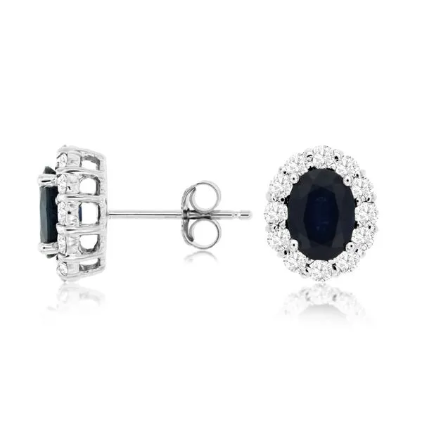 14KW BLUE SAPPHIRE DIAMOND HALO STUD EARRINGS Gary J. Long Jewelers Stockton, CA