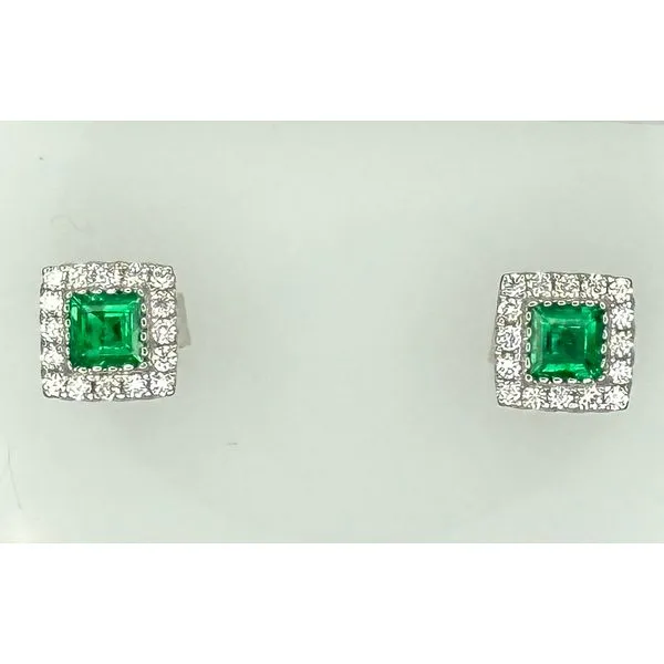 14KW EMERALD DIAMOND HALO STUD EARRINGS Gary J. Long Jewelers Stockton, CA