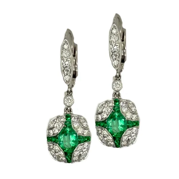 14KW EMERALD DIAMOND DANGLE EARRINGS Gary J. Long Jewelers Stockton, CA