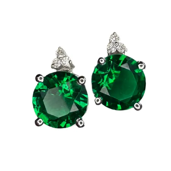 14KW CREATED EMERALD DIAMOND STUD EARRINGS Gary J. Long Jewelers Stockton, CA