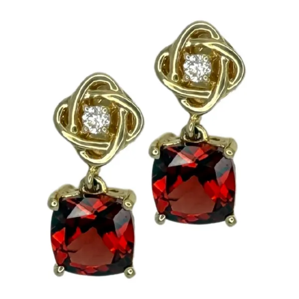 14KY  GARNET AND DIAMOND DANGLE EARRINGS Gary J. Long Jewelers Stockton, CA