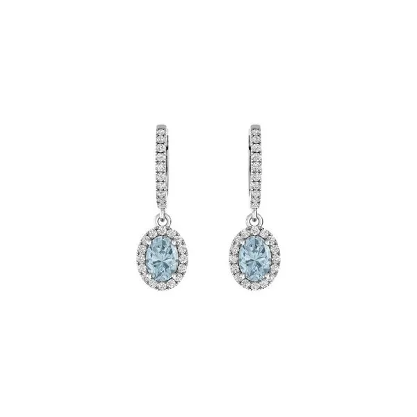 14KW AQUAMARINE DIAMOND HALO DANGLE EARRINGS Gary J. Long Jewelers Stockton, CA