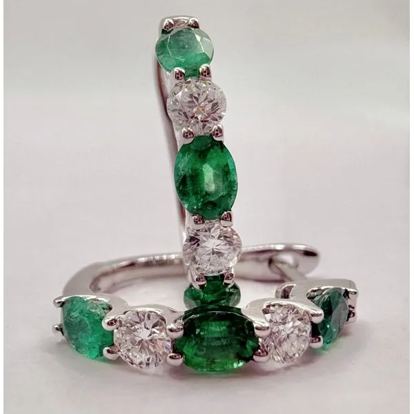 14K White Gold Emerald and Diamond Earrings Gary J. Long Jewelers Stockton, CA
