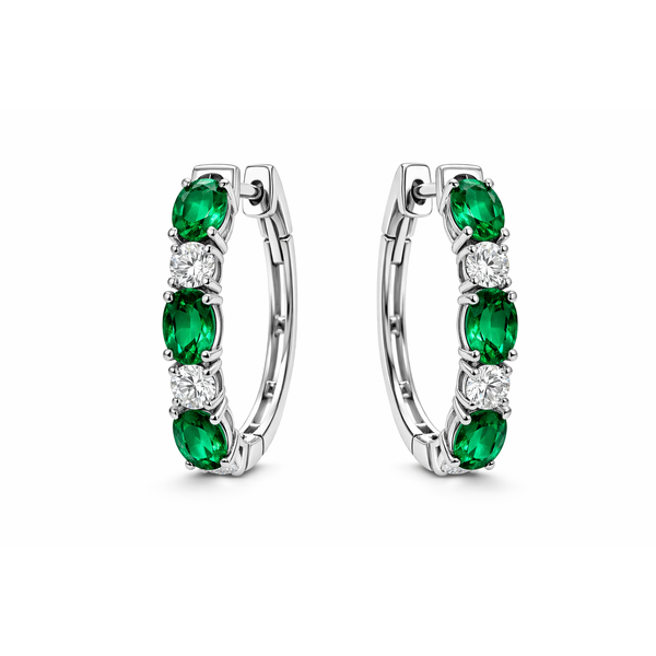 14K WHITE GOLD EMERALD AND DIAMOND EARRINGS Gary J. Long Jewelers Stockton, CA