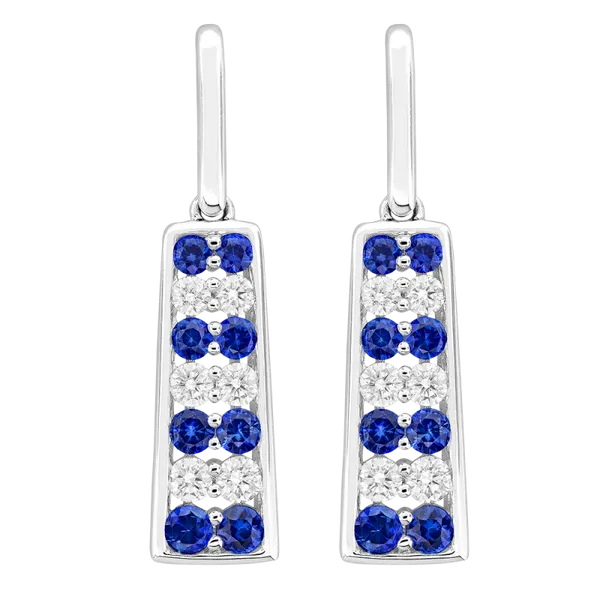 18K White Gold Sapphire Diamond Dangle Earrings Gary J. Long Jewelers Stockton, CA