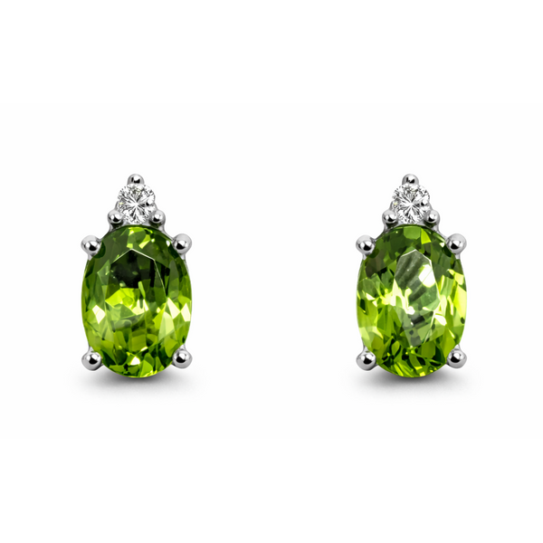 14K White Gold Peridot Diamond Stud Earrings Gary J. Long Jewelers Stockton, CA