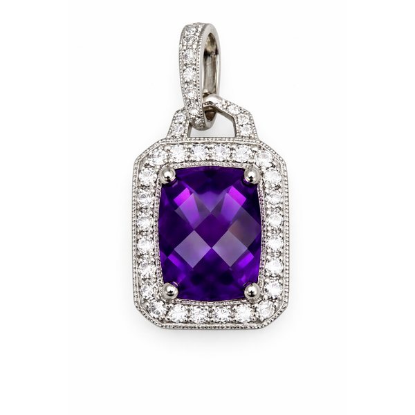 14KW AMETHYST DIAMOND HALO PENDANT Gary J. Long Jewelers Stockton, CA