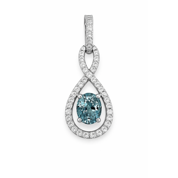 18KW BLUE ZIRCON DIAMOND TEARDROP PENDANT Gary J. Long Jewelers Stockton, CA