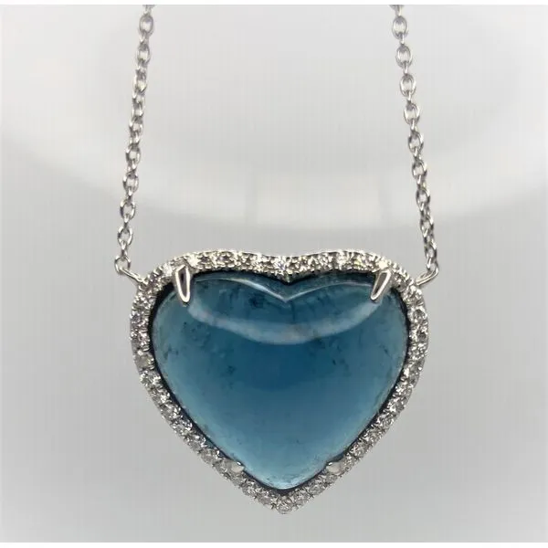 18K White Gold Blue Tourmaline Diamond Heart Shaped Pendant Gary J. Long Jewelers Stockton, CA