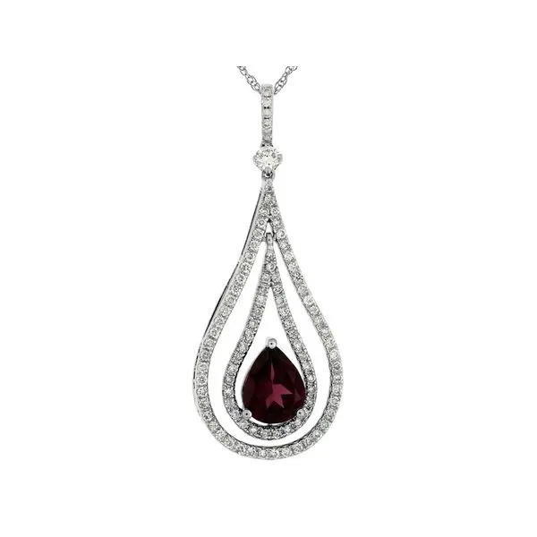 14K White Gold Pearl Garnet Teardrop Drop Pendant Gary J. Long Jewelers Stockton, CA