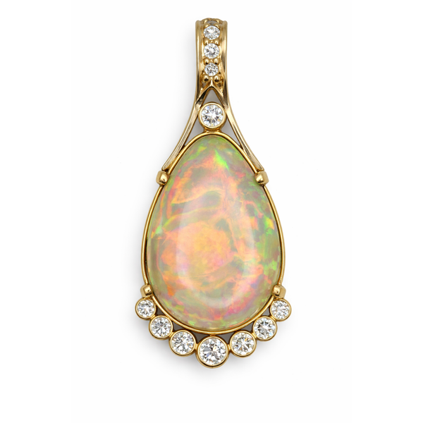 14K Yellow Gold Ethiopian Opal Diamond Pendant Gary J. Long Jewelers Stockton, CA