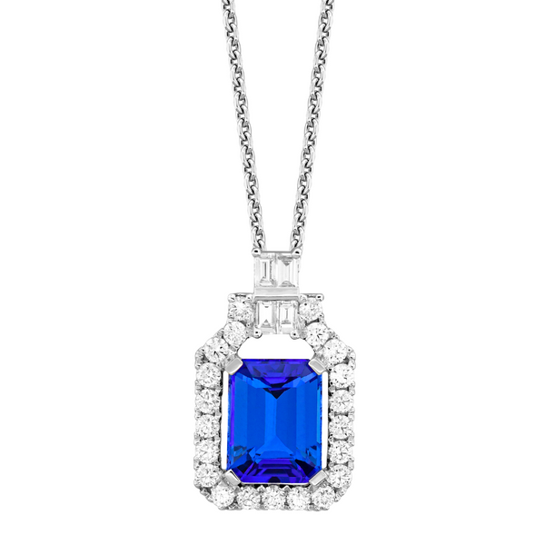 18K White Gold Tanzanite Diamond Surround Pendant Gary J. Long Jewelers Stockton, CA