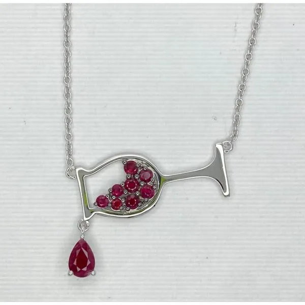 14K White Gold Pouring Ruby Wine Glass Necklace Gary J. Long Jewelers Stockton, CA