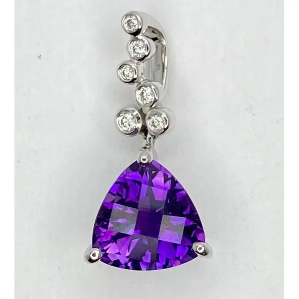 14K White Gold Trillion Amethyst Diamond Bail Pendant Gary J. Long Jewelers Stockton, CA