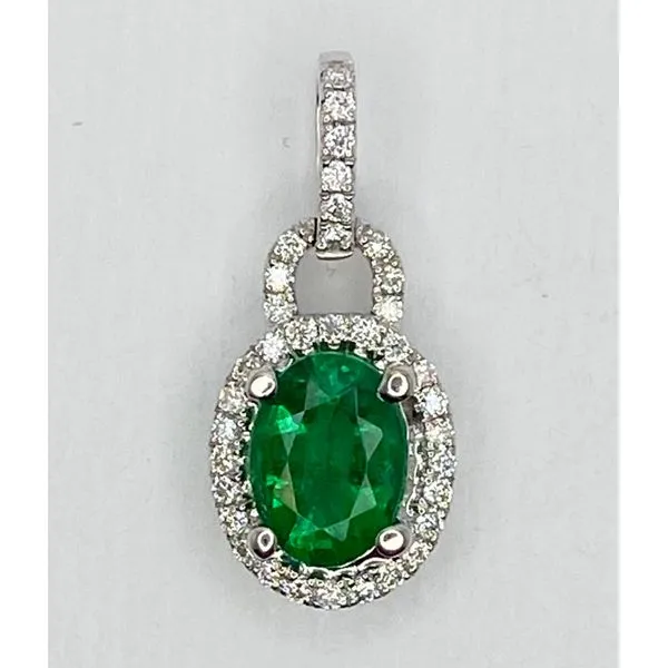 14K White Gold Emerald Diamond Halo Pendant Gary J. Long Jewelers Stockton, CA