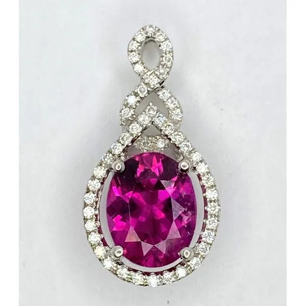 14K White Gold Rubellite Diamond Halo Pendant Gary J. Long Jewelers Stockton, CA