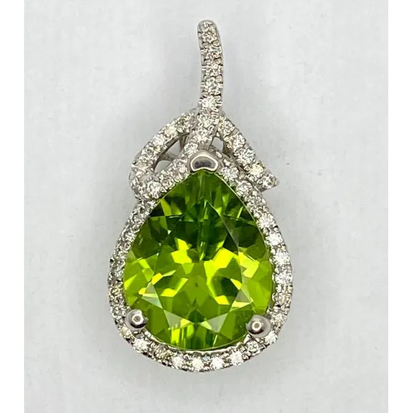 14K White Gold Pear Peridot Diamond Teardrop Pendant Gary J. Long Jewelers Stockton, CA