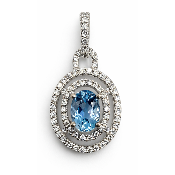 14K White Gold Aquamarine Diamond Pendant Gary J. Long Jewelers Stockton, CA
