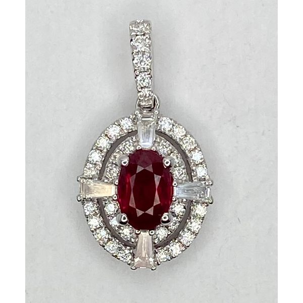 18K White Gold Ruby Diamond Pendant Gary J. Long Jewelers Stockton, CA