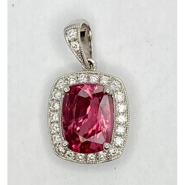 18K White Gold Pink Spinel Diamond Pendant Gary J. Long Jewelers Stockton, CA