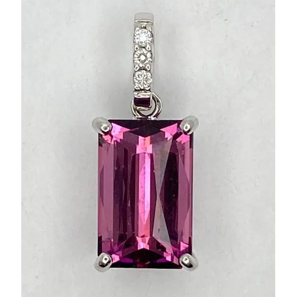 14K White Gold Pink Tourmaline Diamond Bail Pendant Gary J. Long Jewelers Stockton, CA