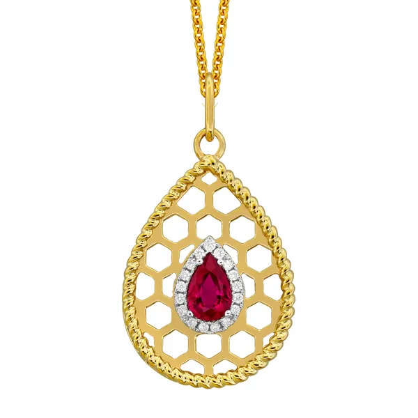 18Kt Two-Tone Ruby Diamond Teardrop Pendant Gary J. Long Jewelers Stockton, CA