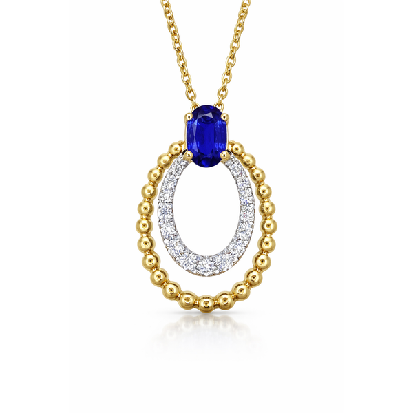 18KTT Blue Sapphire Diamond Double Oval Drop Pendant Gary J. Long Jewelers Stockton, CA