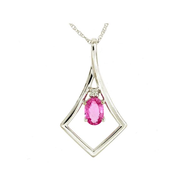 14K White Gold Pink Sapphire Single Diamond Freeform Pendant Gary J. Long Jewelers Stockton, CA